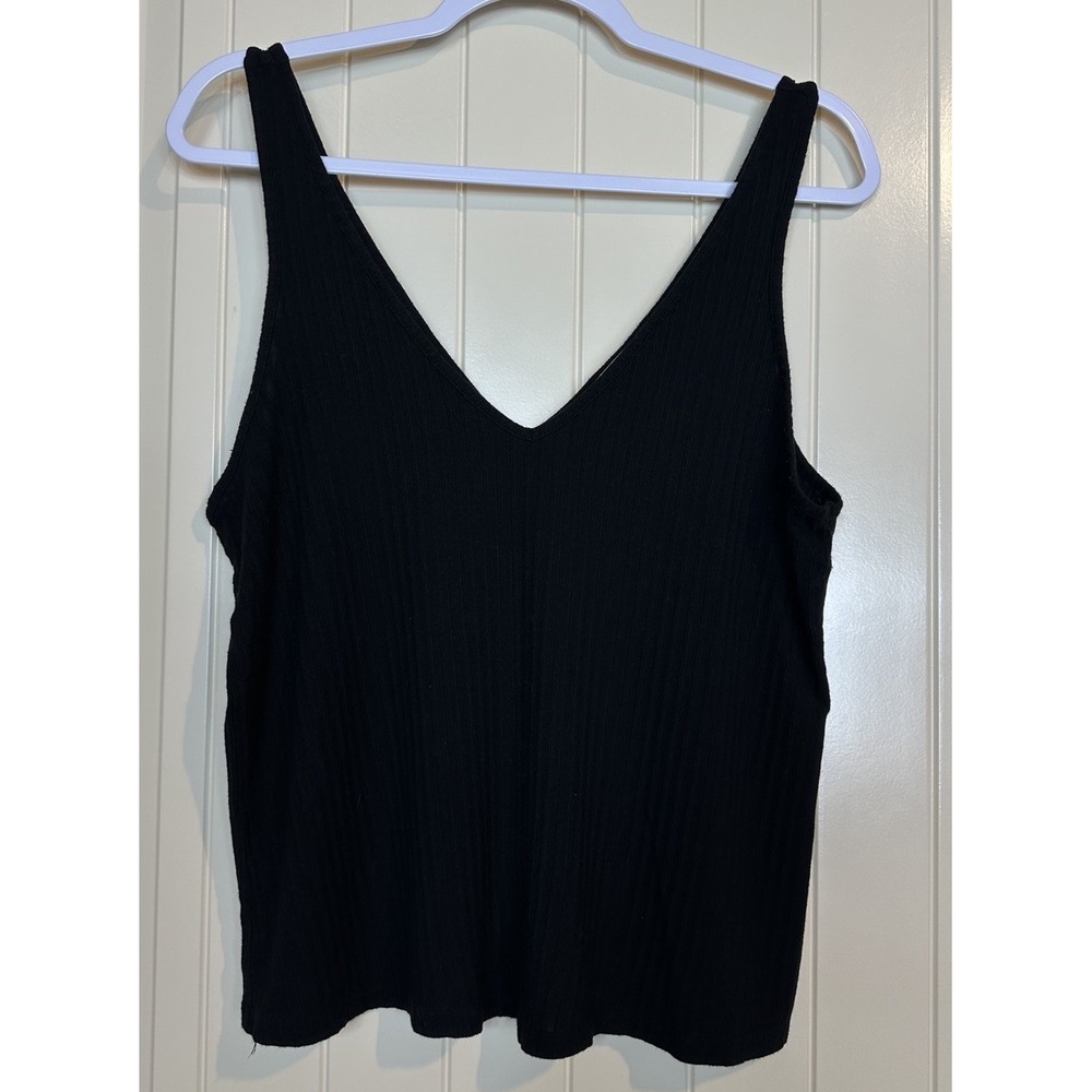 Wonderly‎ black ribbed lightweight V-neck sleeveless tank top sz L rayon